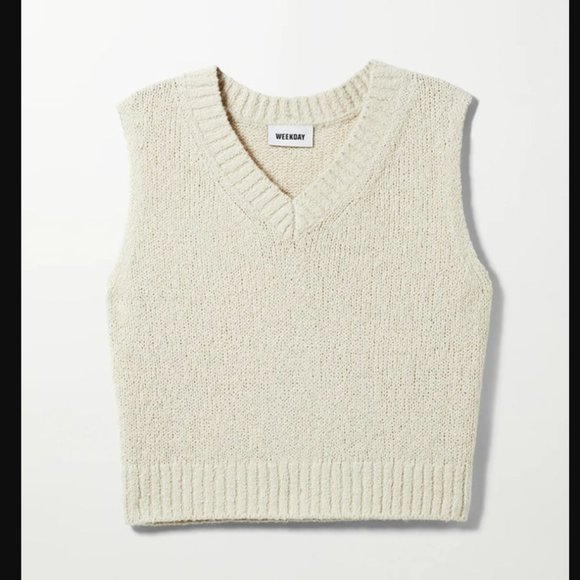 Weekday Beige Cropped Cotton Blend Knit Sweater Vest - Picture 1 of 7